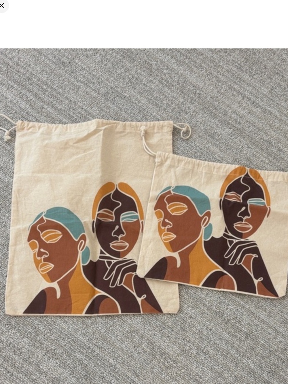 ELA x SASHA EXETER SET of TWO cotton canvas dust bags w/drawcord closure beige